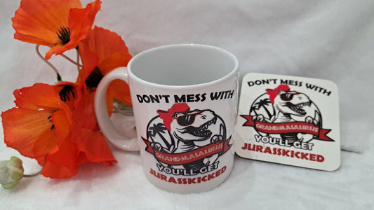 Grandmarasauras mug and coaster set
