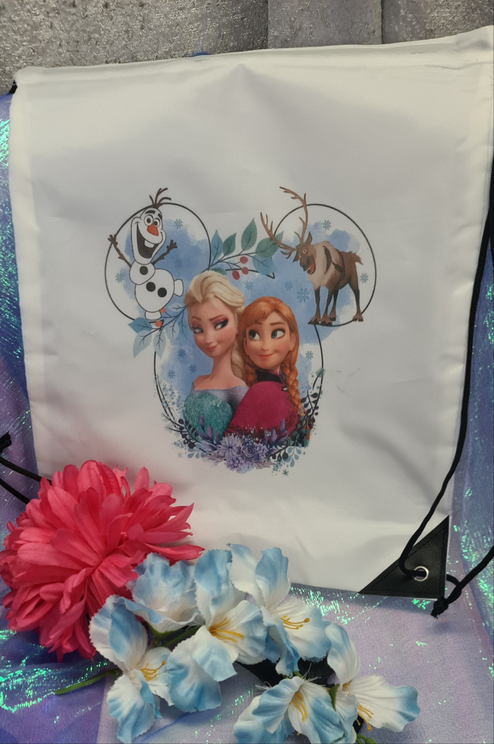Frozen Anna and Elsa inspired Design Draw string bag