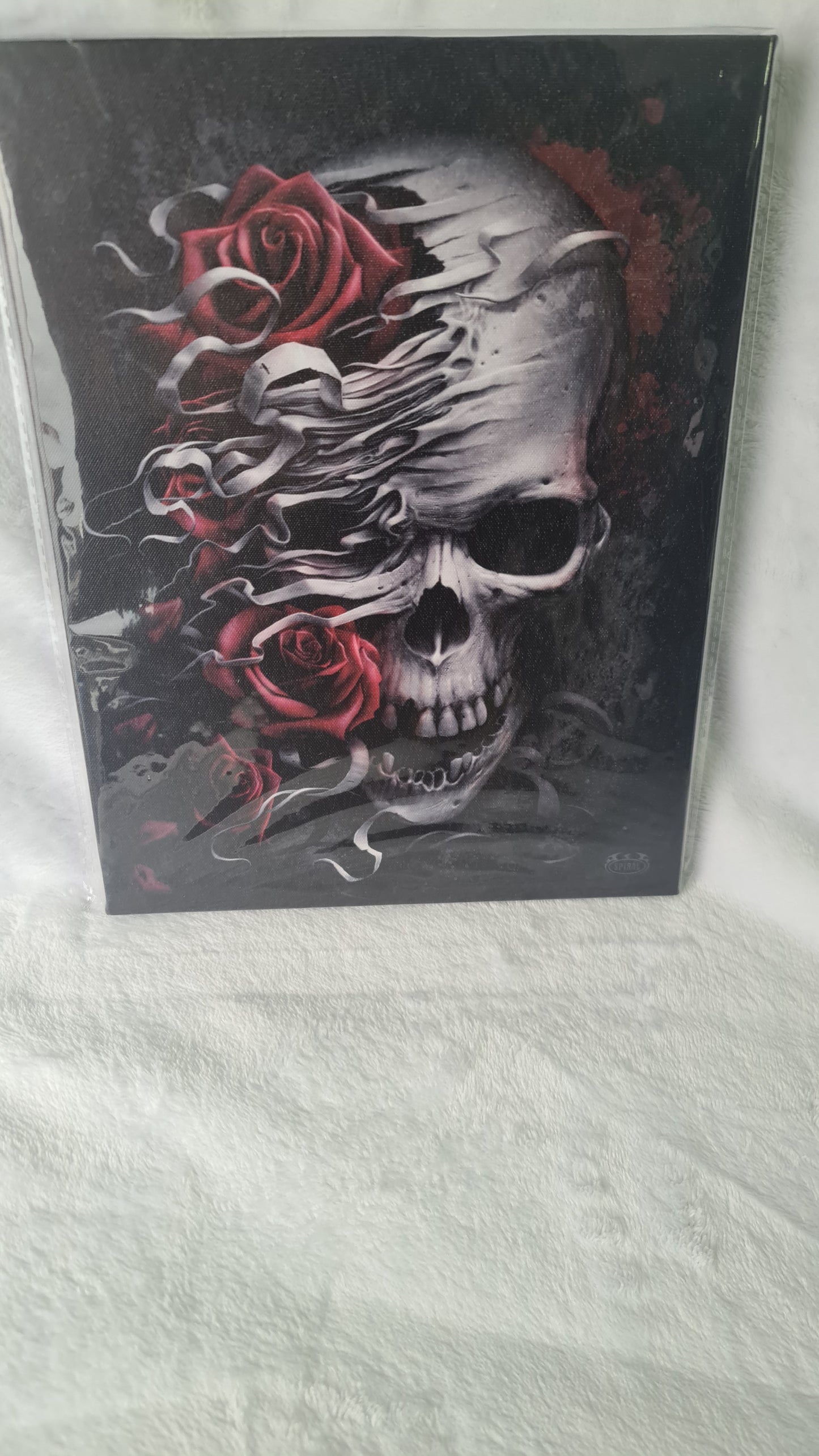 19x25 canvas Spiral Skulls n Roses Mounted MDF Canvas Plaque