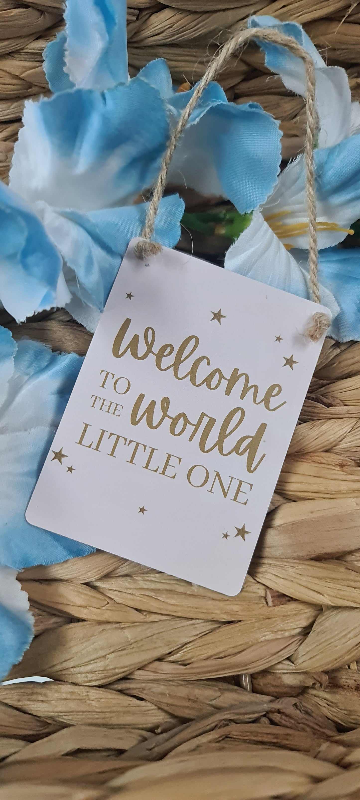 mini metal hanging plaque - WELCOME TO THE WORLD
