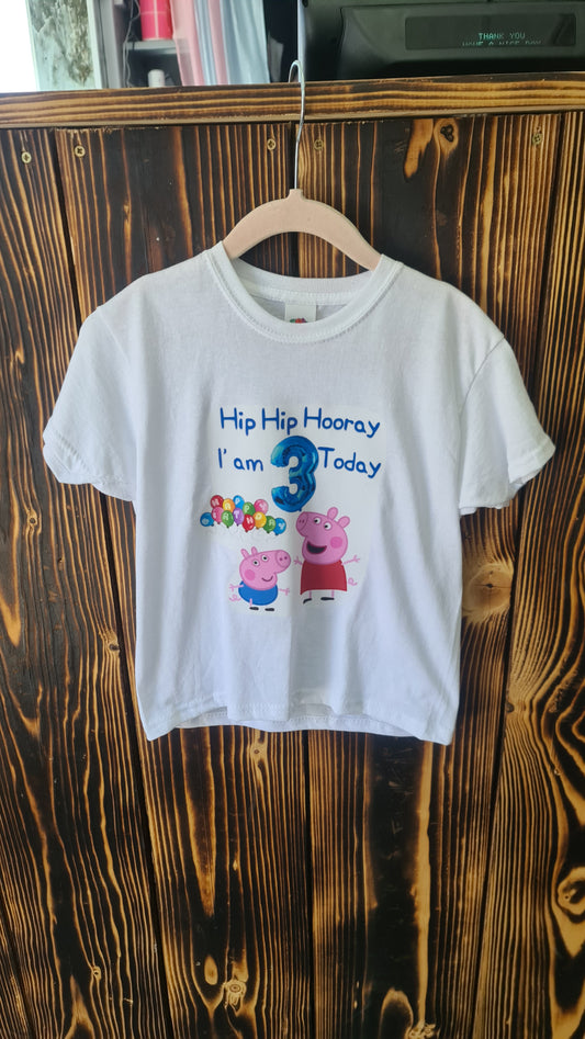 Hip Hip Hooray I am 3 Today Peppa Pig birthday T-shirt