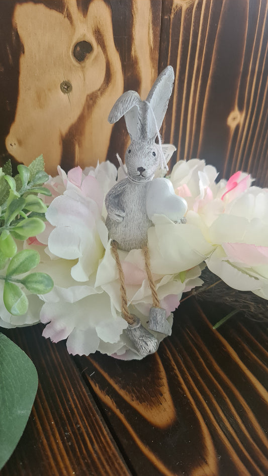 Grey Dangling Legs Bunny With Heart