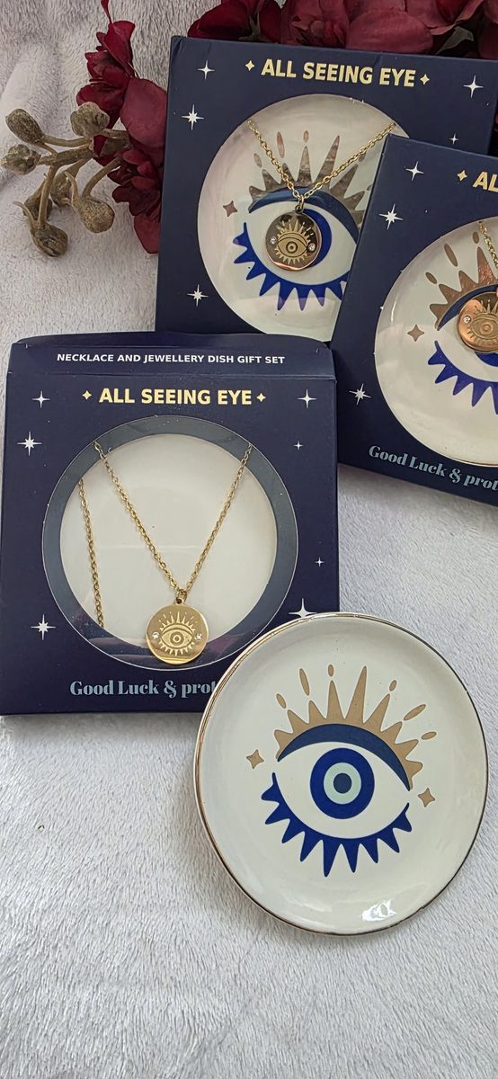 All seeing eye (Good Luck and Protection) - Necklace & Jewellery Dish Gift Set