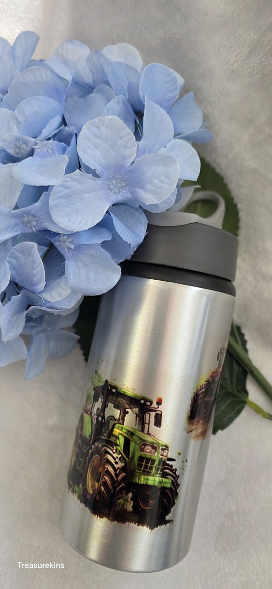 Tractor Themed flip straw water bottle