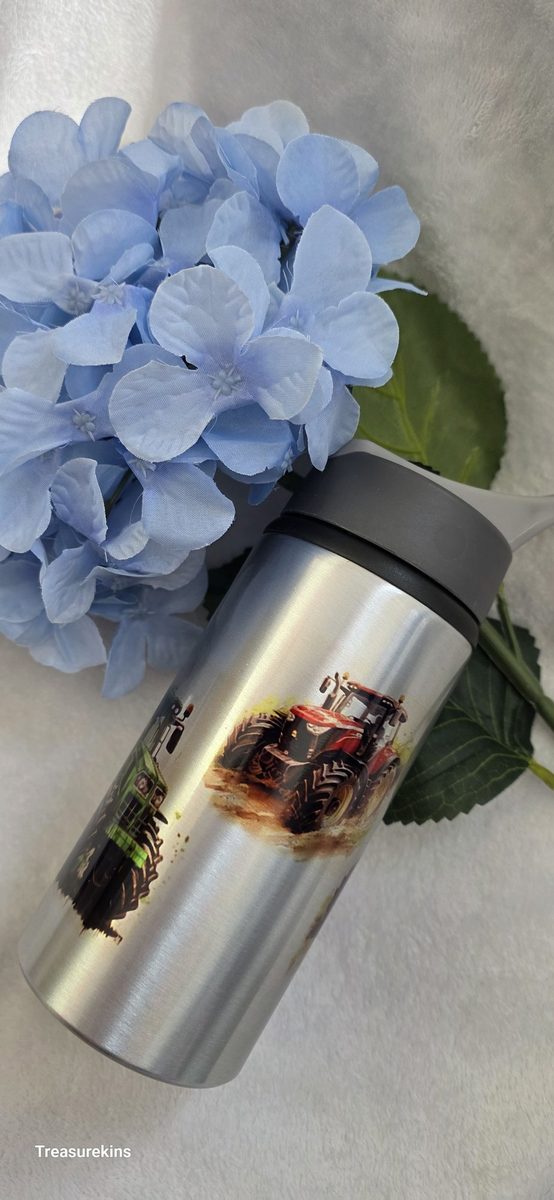 Tractor Themed flip straw water bottle