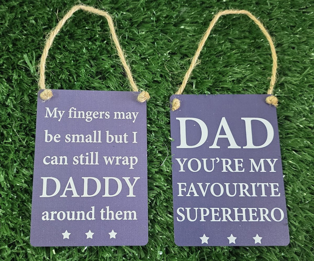 Mini Metal Hanging Plaque reading "DAD you're my favourite superhero"