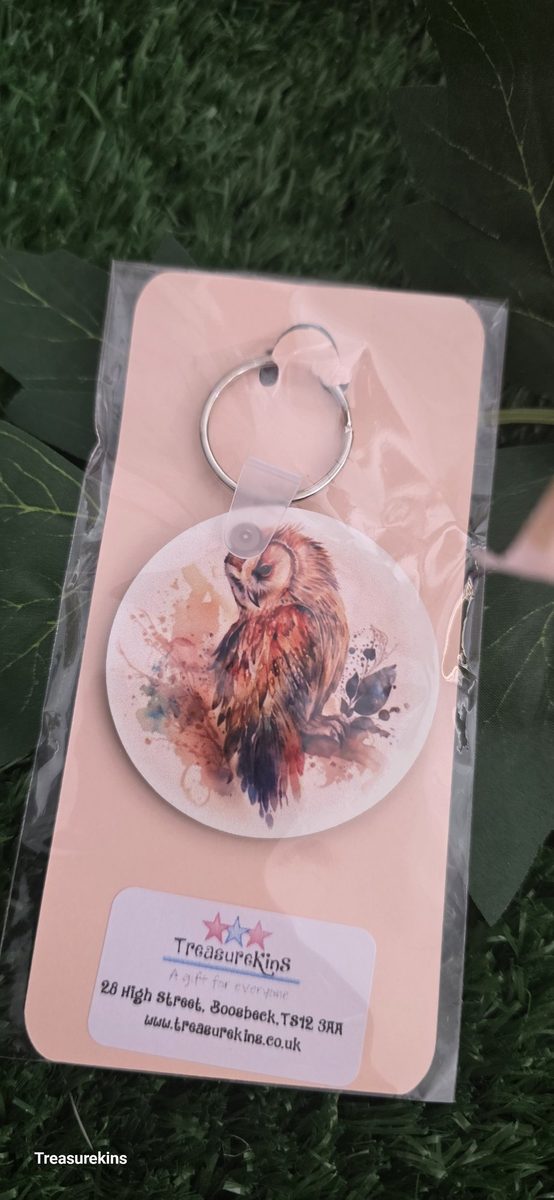 Watercolour Owl Wooden Keyring