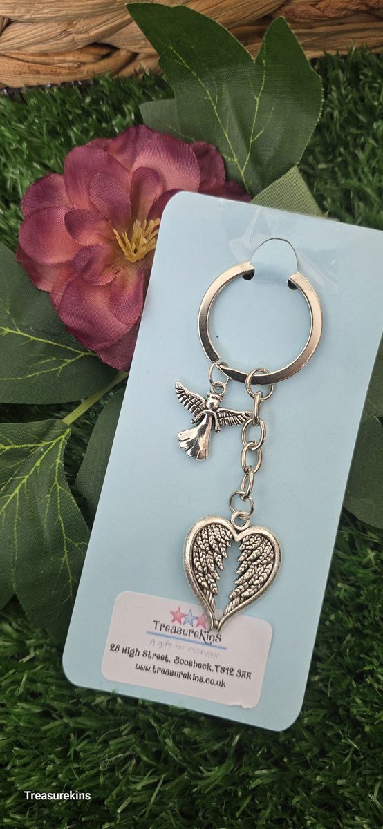 Thinking of you - angel wings keyring - remembrance