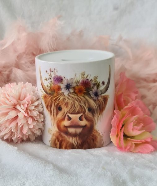 Highland Cow ceramic money box