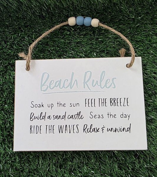 BEACH RULES wooden plaque