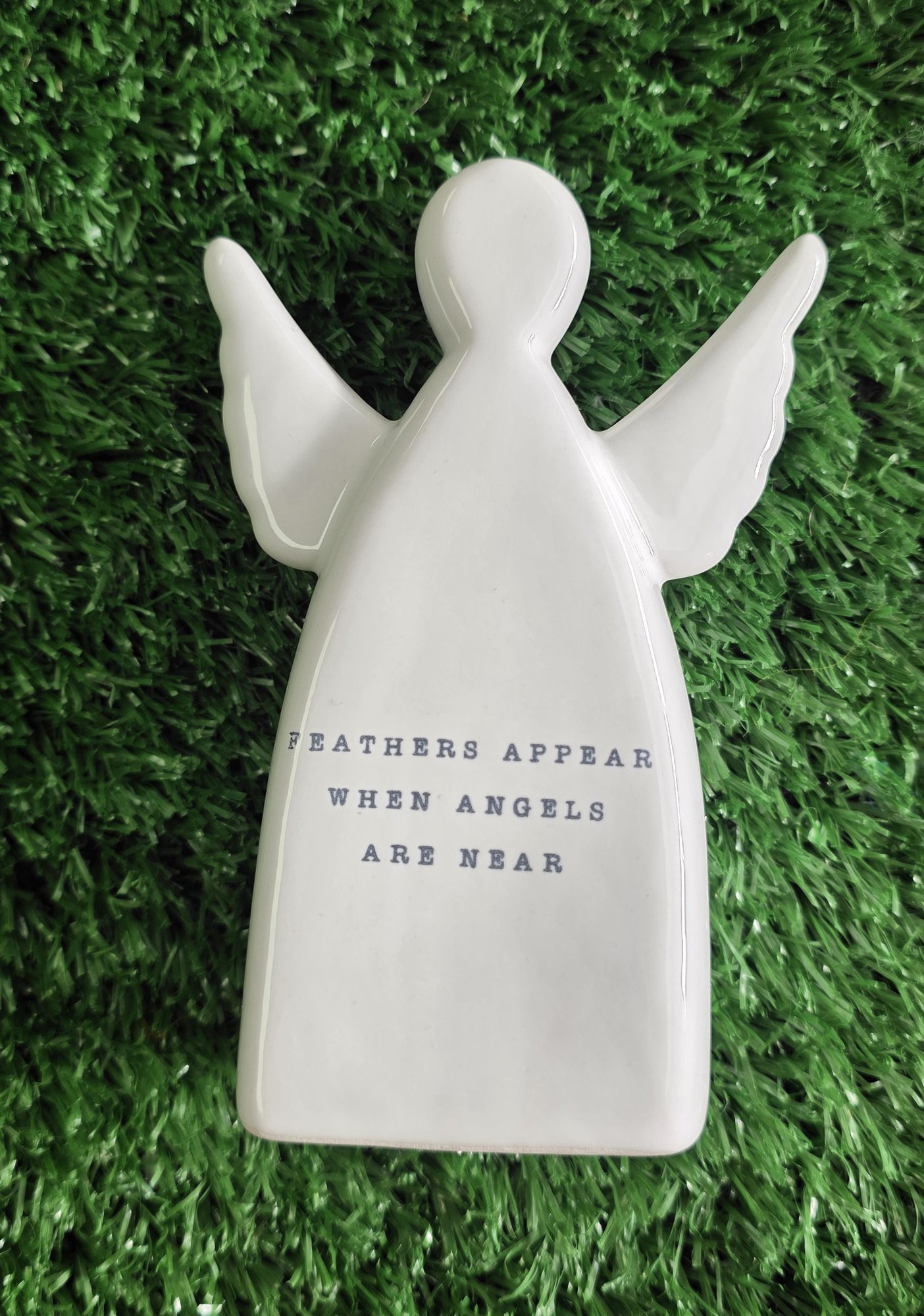 Feathers appear when angels are near - ceramic angel